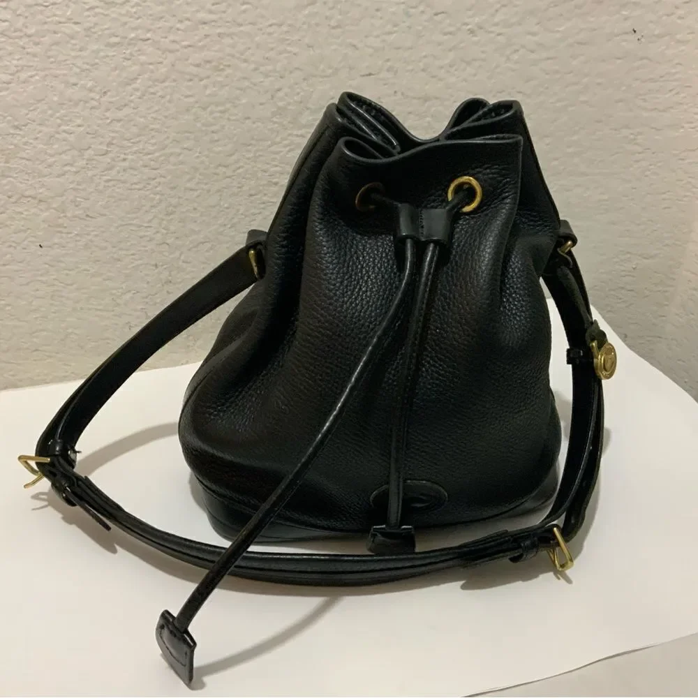 Vintage Dooney & Bourke AWL Pebbled Black Leather Drawstring Bucket Purse Bag